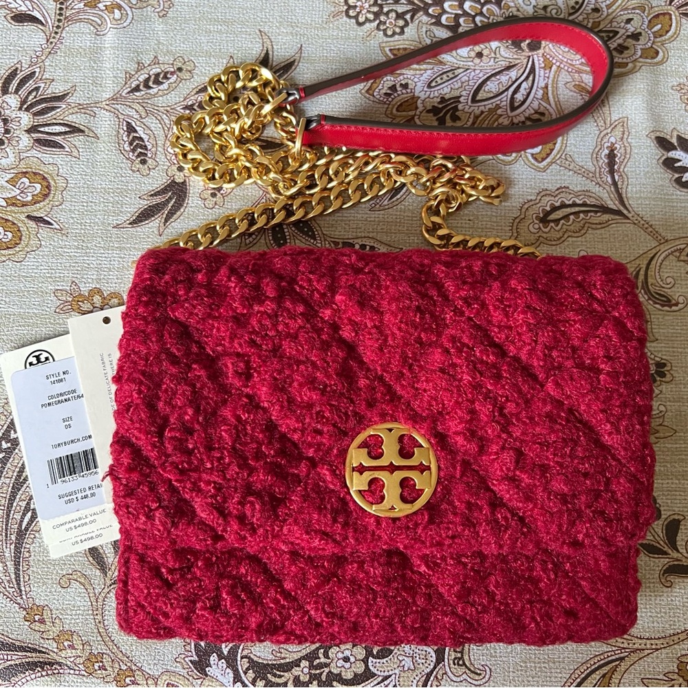 TORY BURCH Woolen Pomegranate Gold Hardware Multi-Compartment Crossbody Bag NWT